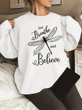 Women's Plus Size Dragonfly & Letter Printed Fleece Sweatshirt