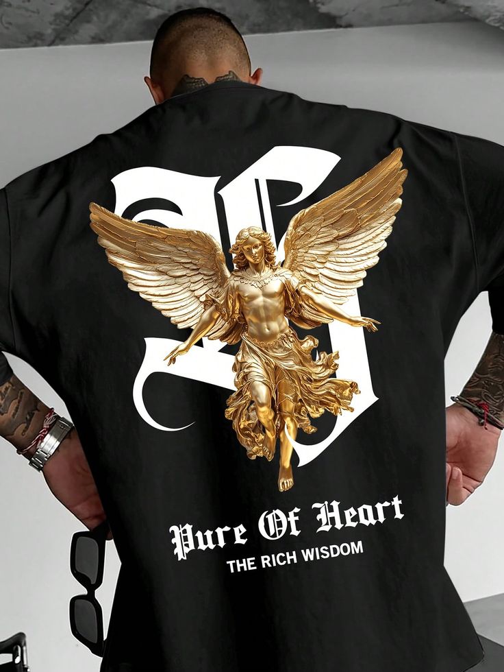 Angel Print Casual Streetwear Fashion Standard Size T-Shirt For Men, Spiritually Pure And Intellectually Rich