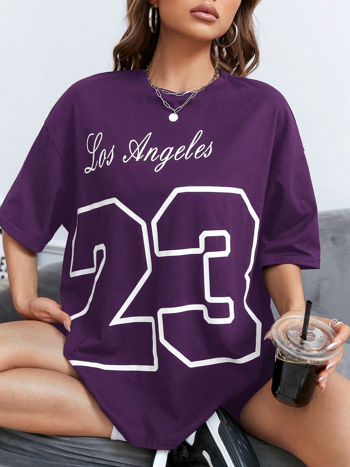 Letter Graphic Drop Shoulder Oversized Tee
