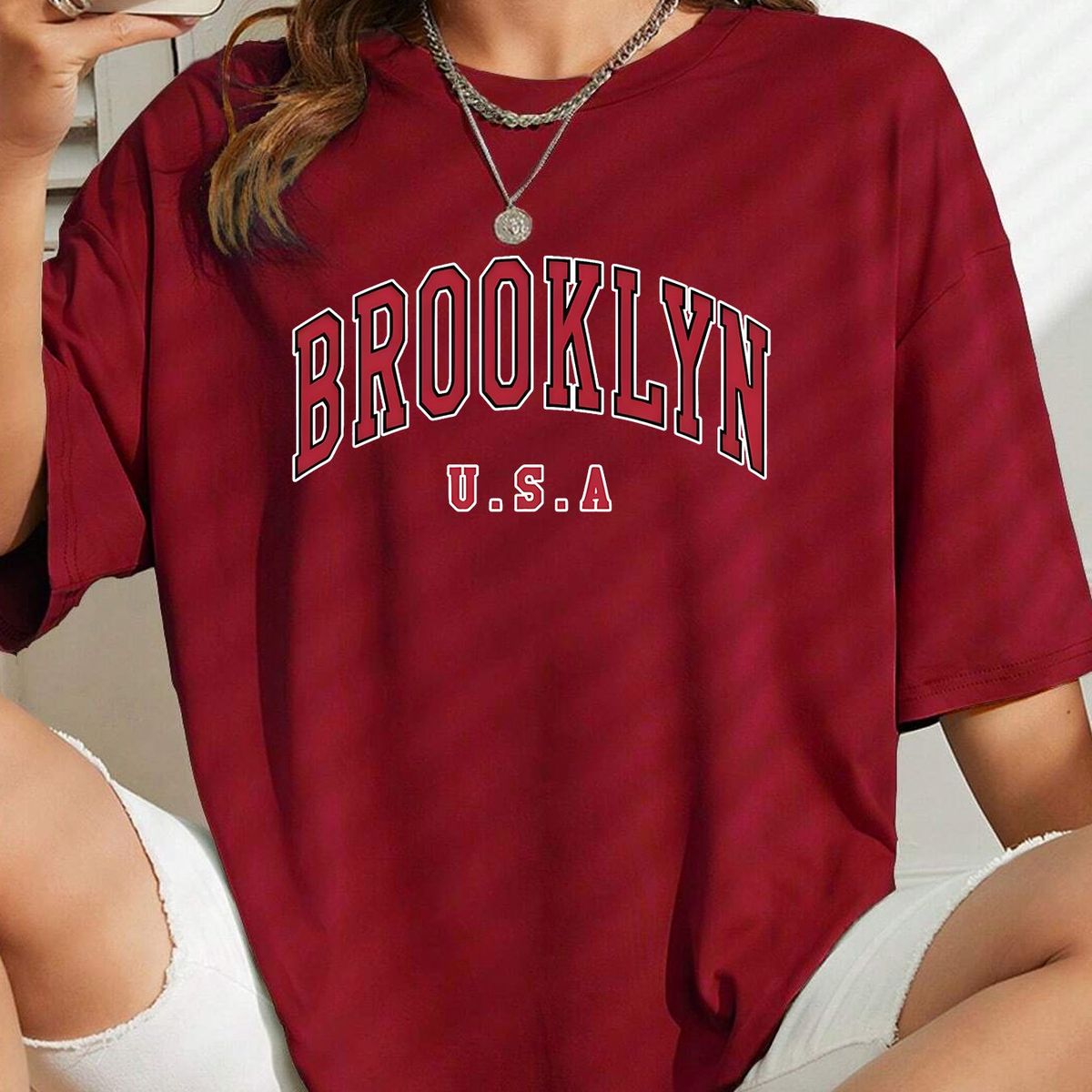 Brooklyn Women Oversized T-shirts Bordo