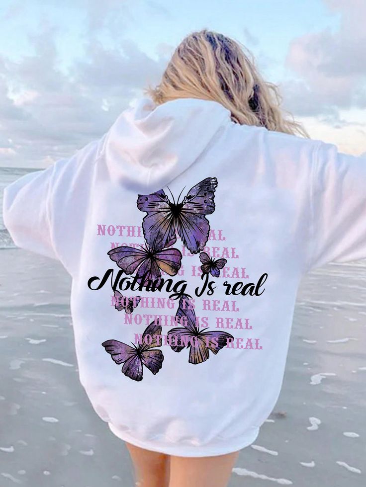 Butterfly with letters / Hoodies Liban / Fleeced / Oversized / white