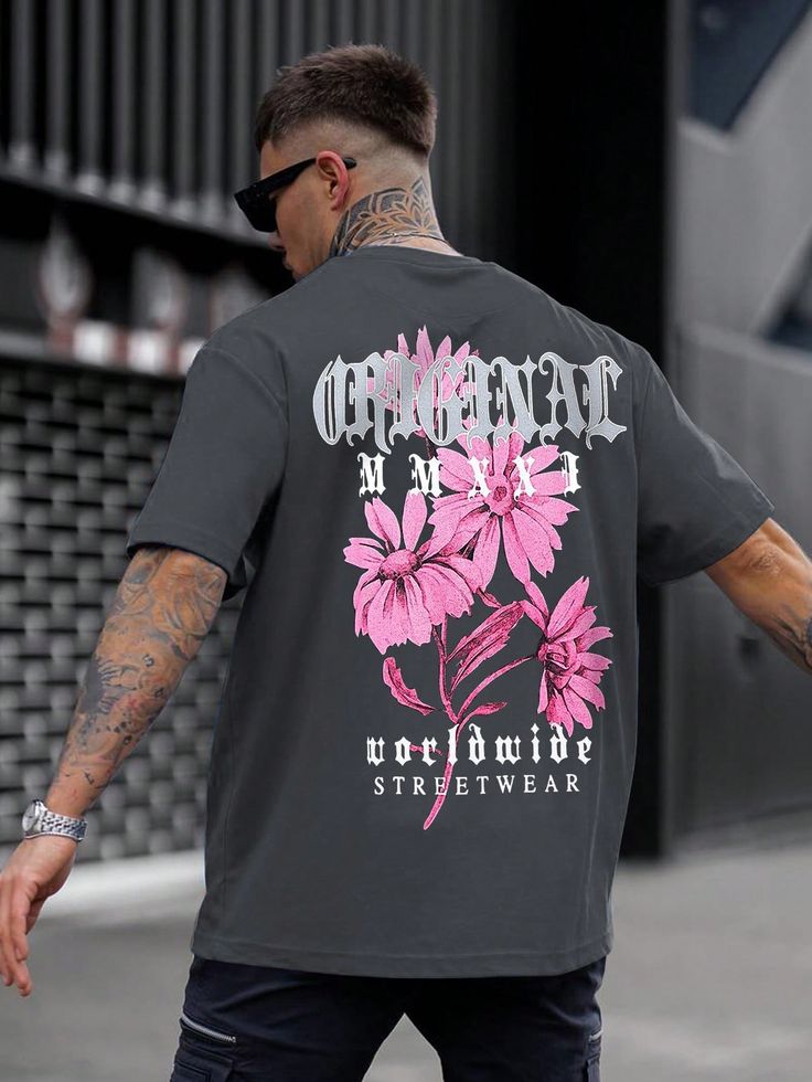 Men Floral & Letter Graphic Tee