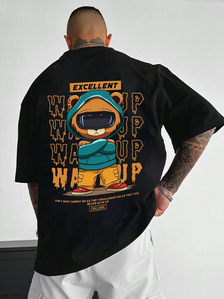 Men's Cartoon Pattern Drop Shoulder T-Shirt