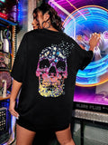 Plus Skull Print Drop Shoulder Tee