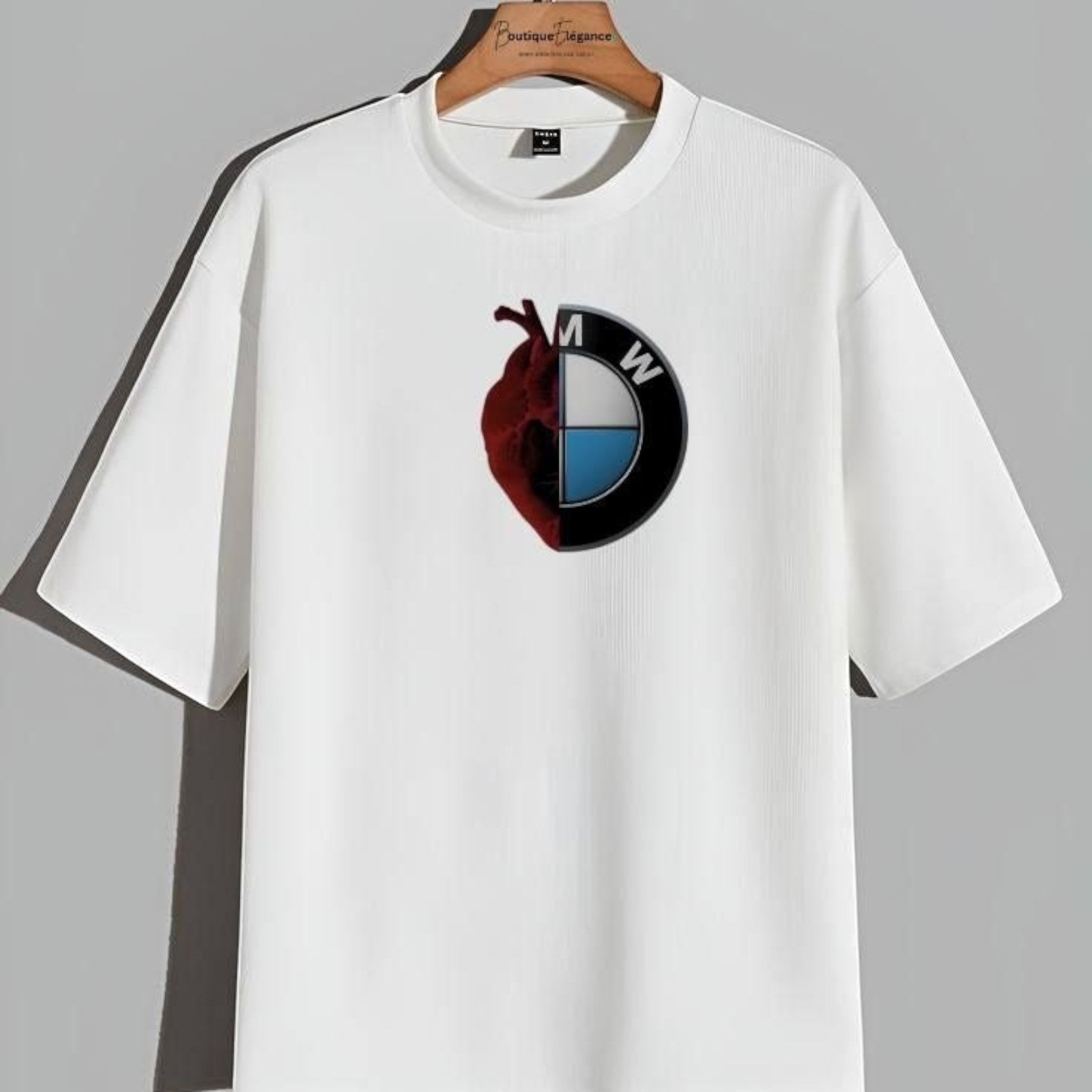 Hoodies Liban white short sleeve t-shirt featuring a BMW logo and anatomical heart graphic print on the chest.