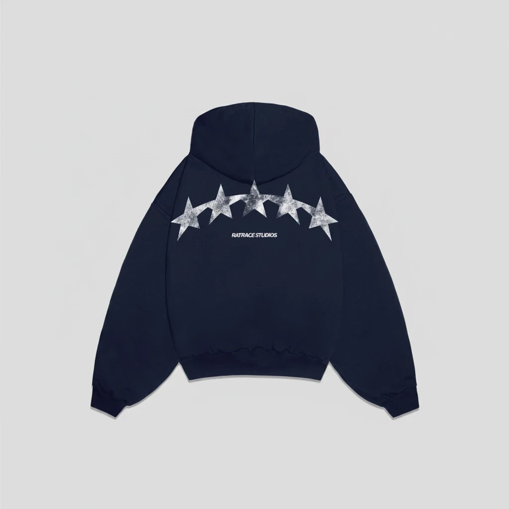 Hoodies Liban RATRACE STUDIOS navy pullover hoodie featuring a distressed white star graphic on the back