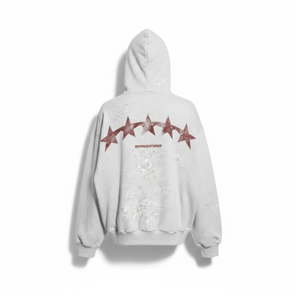Hoodies Liban oversized grey cotton hoodie with a red star graphic on the back and a fleeced interior.