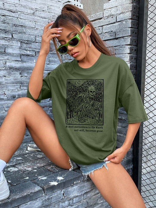 Slogan and skeleton women's oversized tshirt