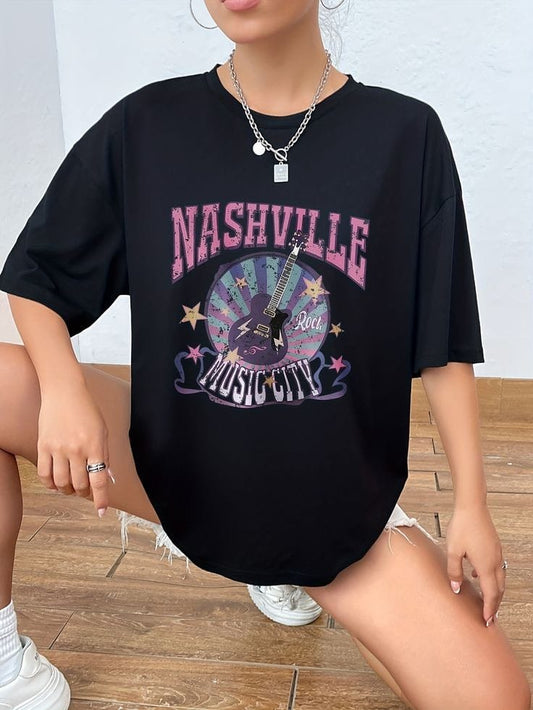 Nashville and guitar women's oversized tshirt