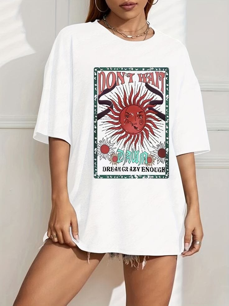 Letter and flower women's oversized tshirt