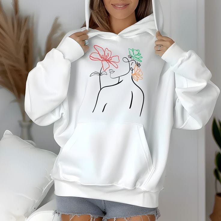 Woman Silhouette and wildflowers oversized hoodie