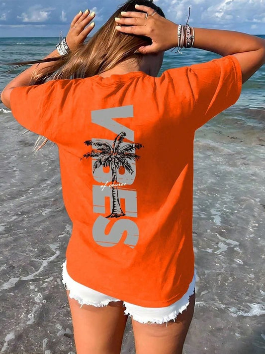 Coconut tree and letter oversized tshirt