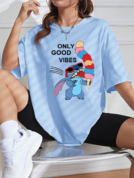 Only good vibes stitch women's oversized tshirt