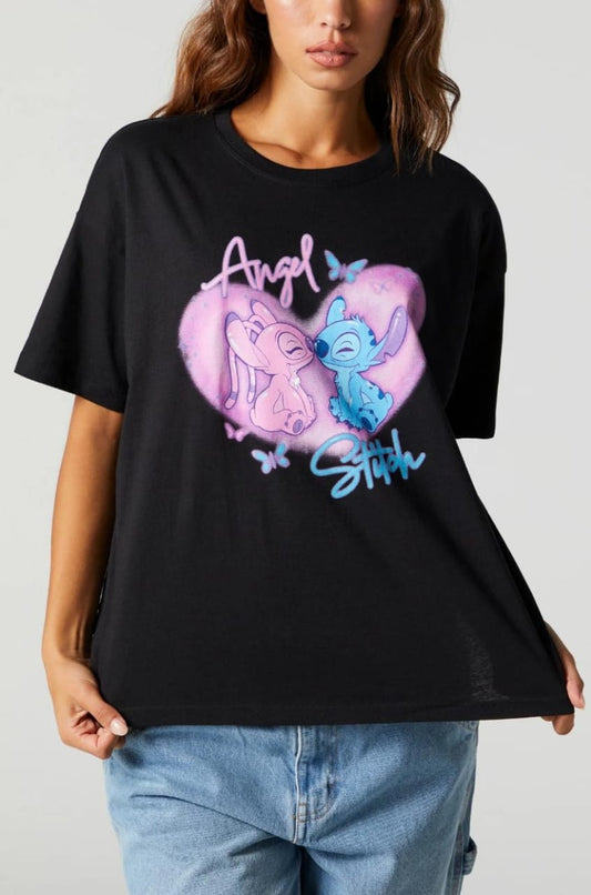 Stitch and angel women's oversized tshirt