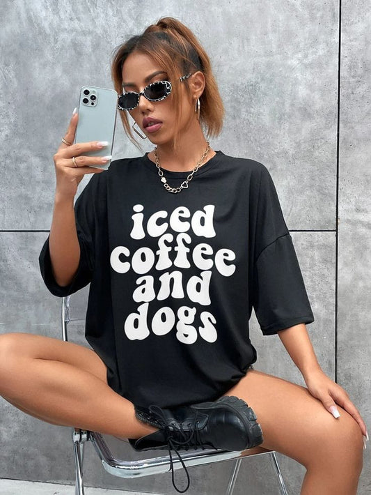 Coffe and dogs women's oversized tshirt