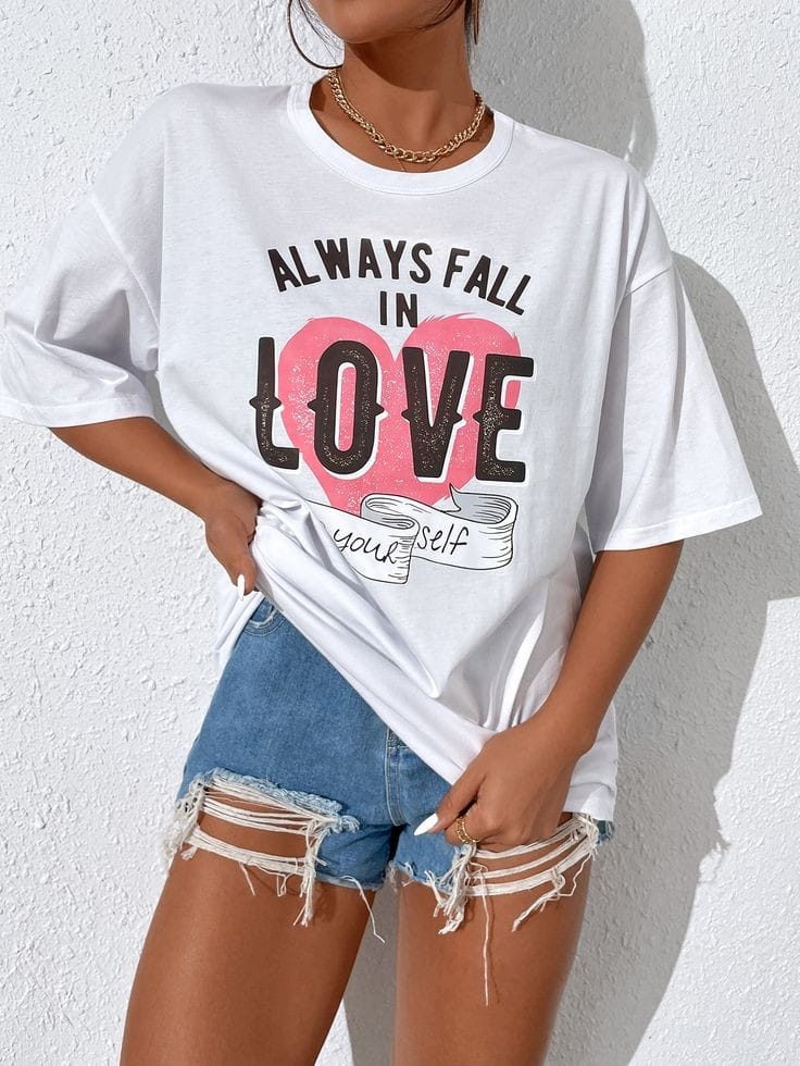 Heart and letter women's oversized tshirt