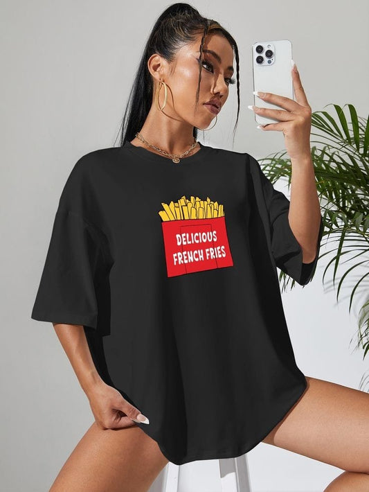 Fries and letter women's oversized tshirt